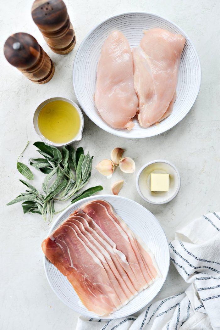 ingredients for Garlic Prosciutto Sage Chicken