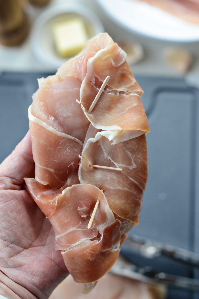 toothpicks help secure prosciutto wrapped chicken