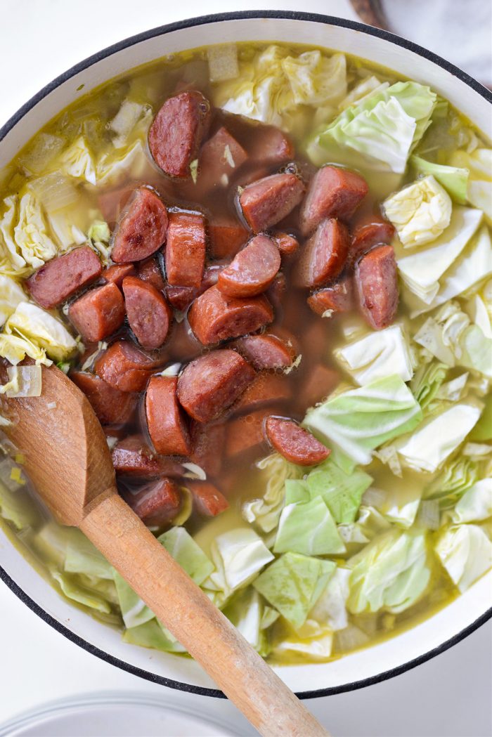 add cabbage and browned kielbasa