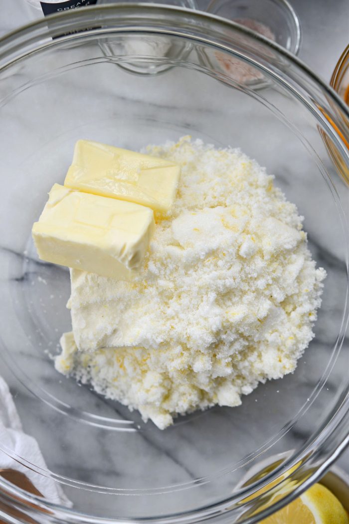 butter, cream cheese and lemon sugar