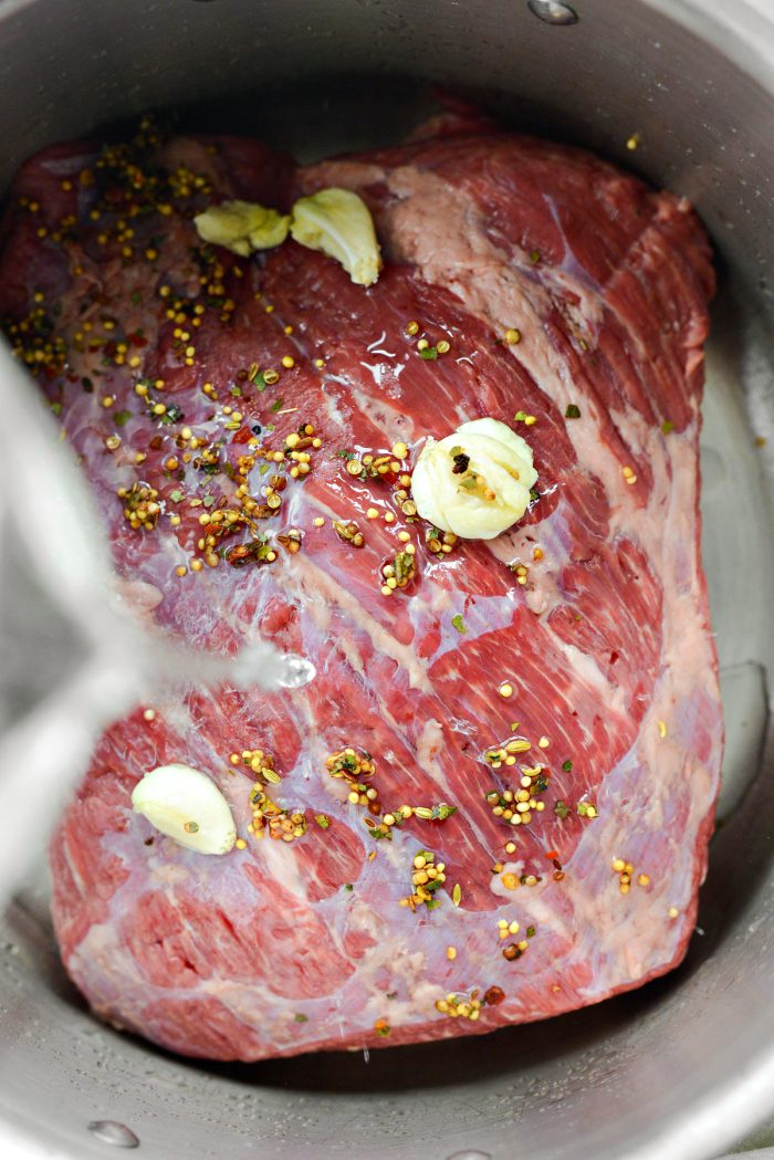 corned beef, spices and add in water