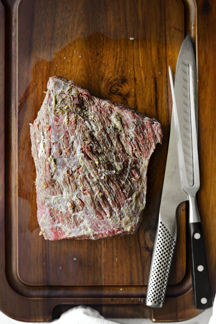 corned beef on carving board