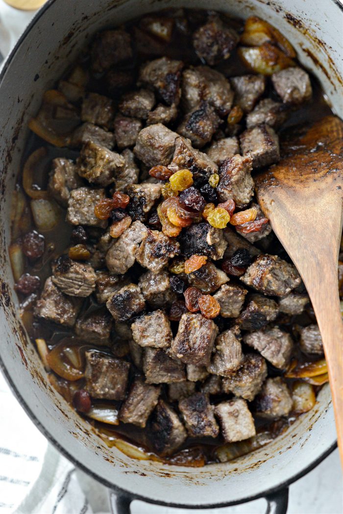 add beef back in with raisins