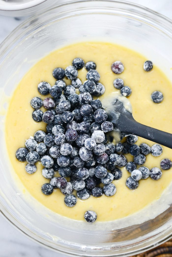 add blueberries into cake batter