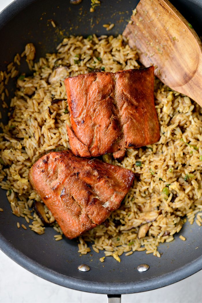 stir and add in the salmon filets