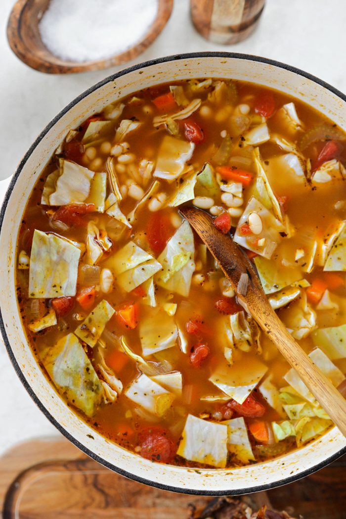 remove ham bone and add in cabbage