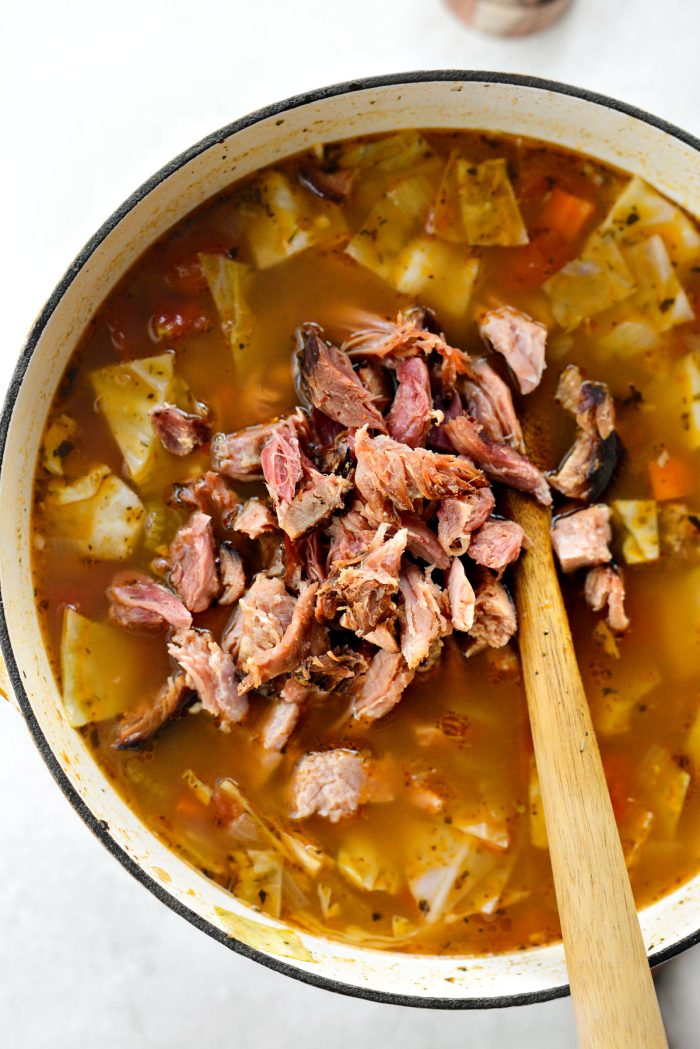 cut ham off of bone and add