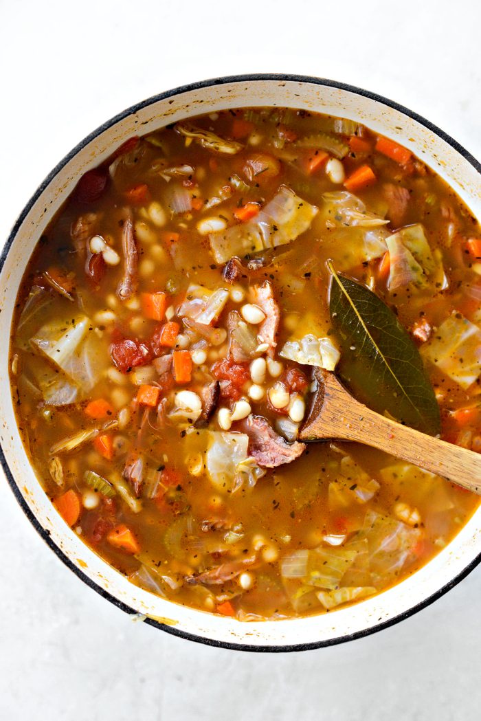 heat through and then remove bay leaf