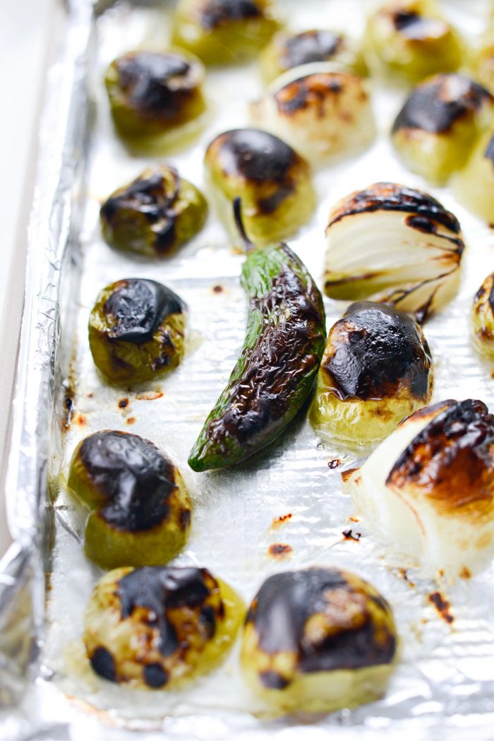 broiled tomatillos, onion and jalapeño