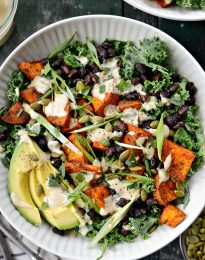 Roasted Sweet Potato Black Bean Kale Salad