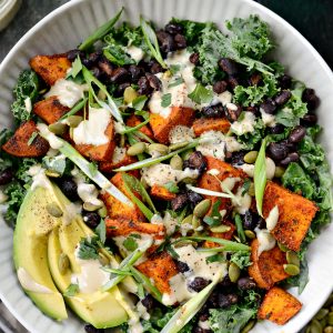 Roasted Sweet Potato Black Bean Kale Salad