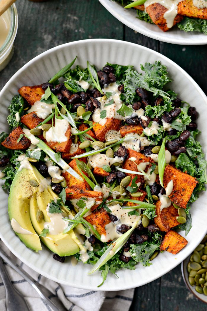 Roasted Sweet Potato Black Bean Kale Salad