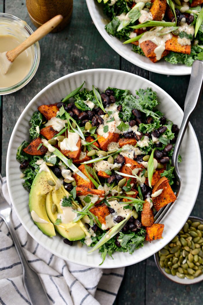 Roasted Sweet Potato Black Bean Kale Salad