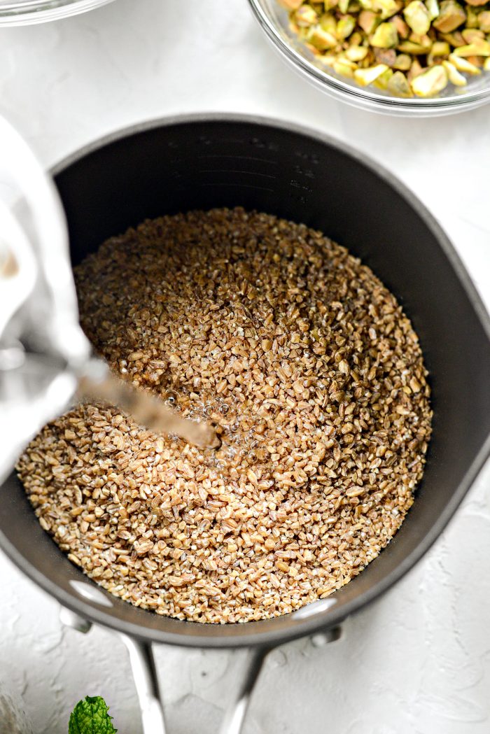 add bulgur wheat and water to saucepan