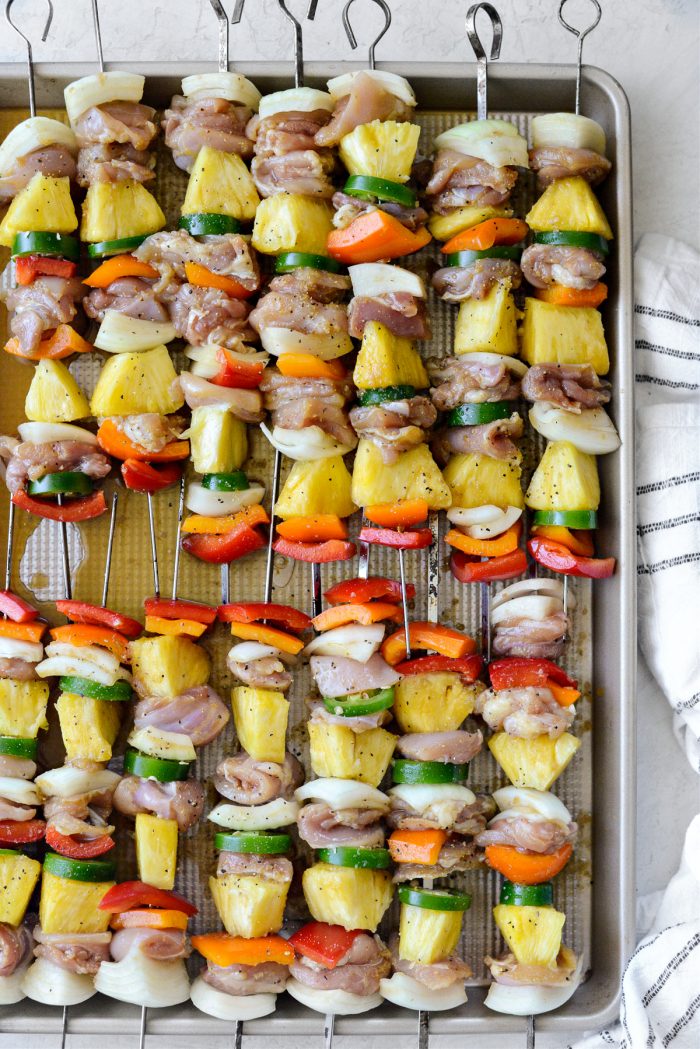 Marinate and then skewer with pineapple and jalapeno