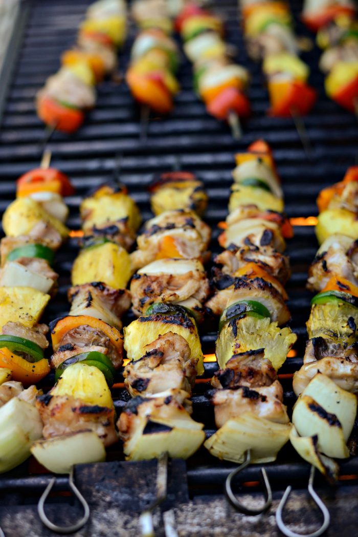 Grilled Hawaiian Chicken Kebabs on the grills