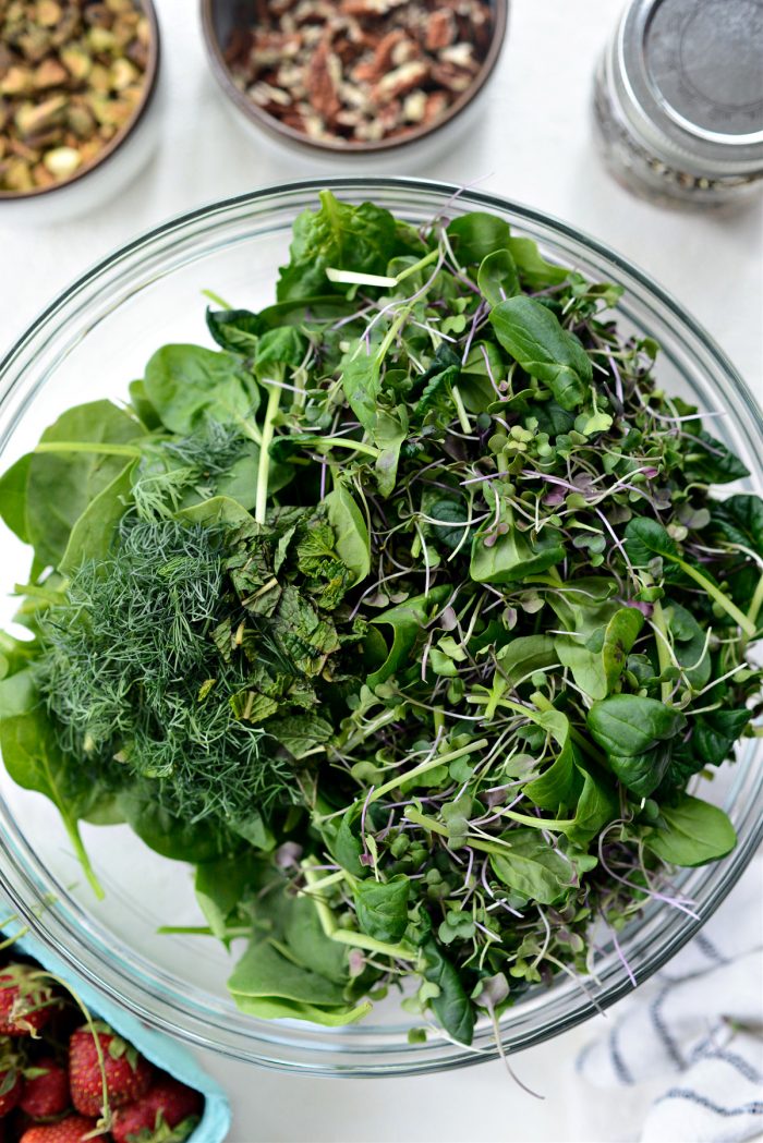 baby spinach, chopped dill, mint and microgreens