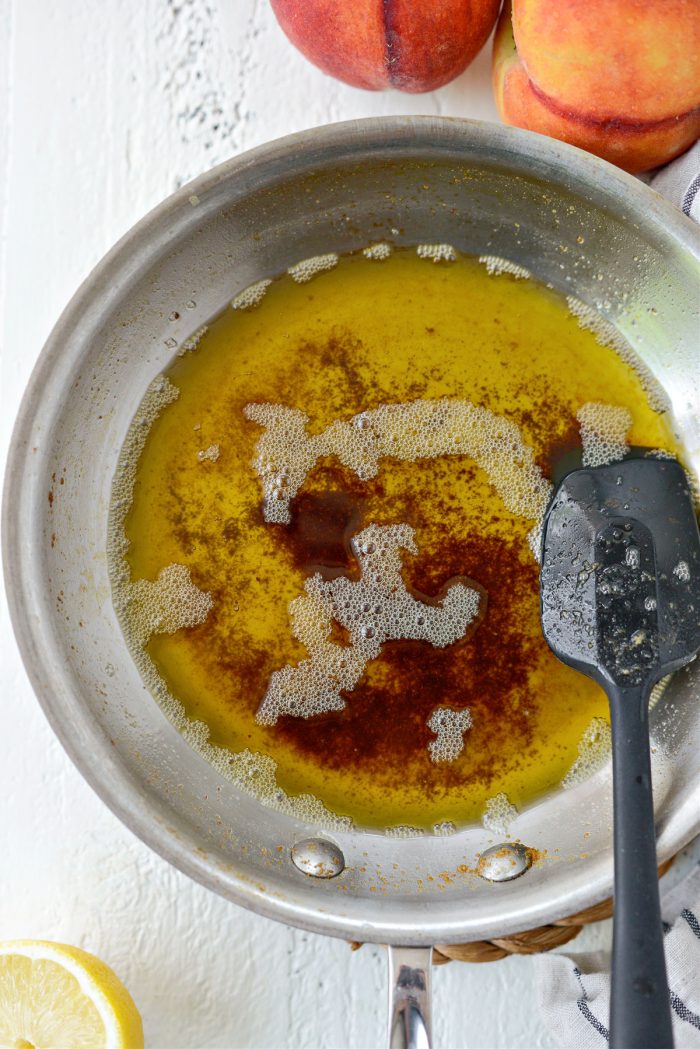 browned butter in skillet.