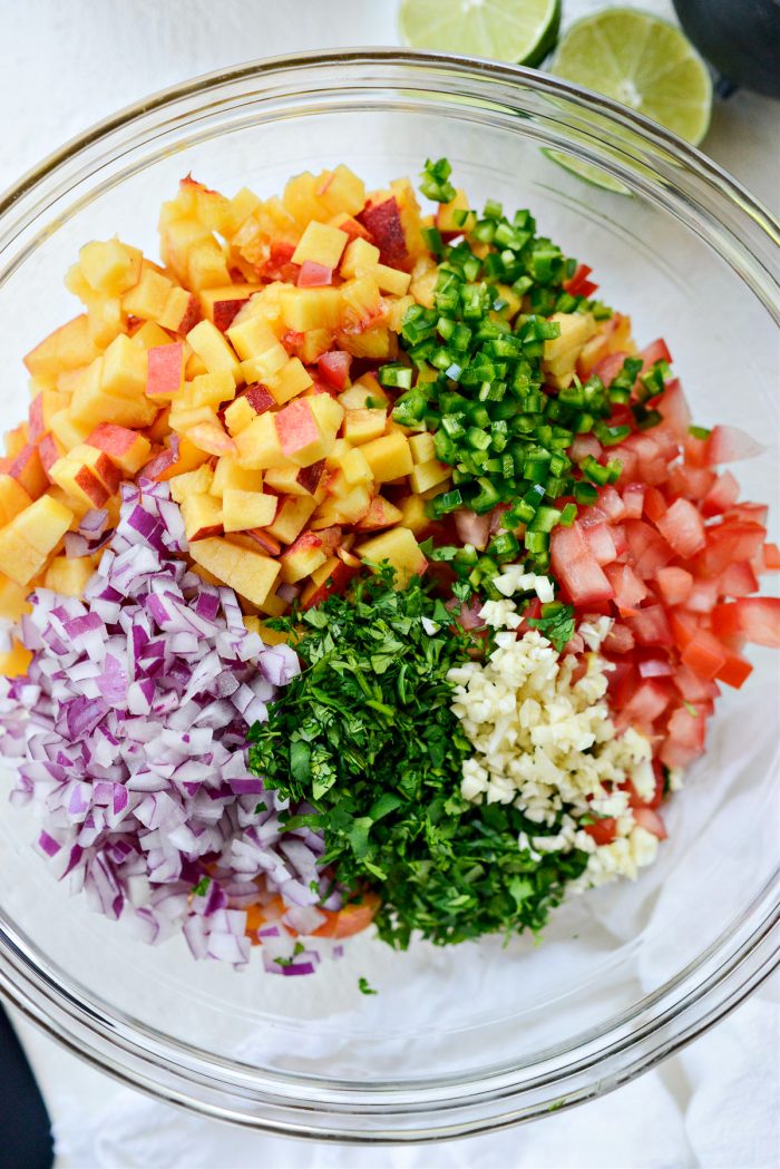 ingredients diced and added to a large bowl.