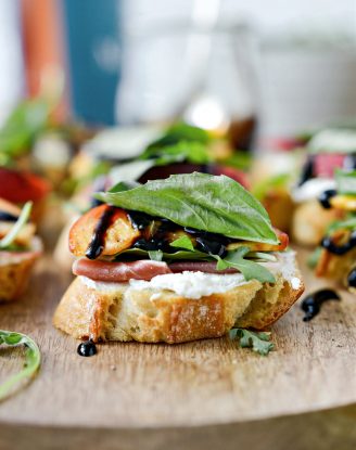 Peach Prosciutto Goat Cheese Crostini