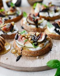 Honey Balsamic Fig and Burrata Crostini