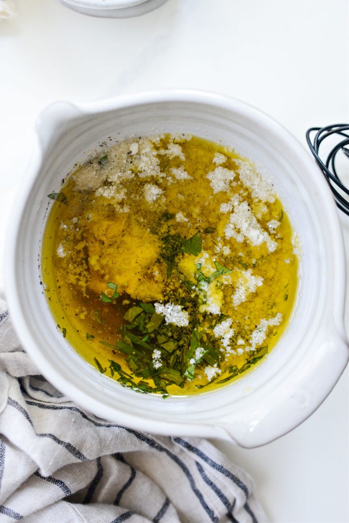 Sweet Basil Parmesan dressing ingredients in bowl