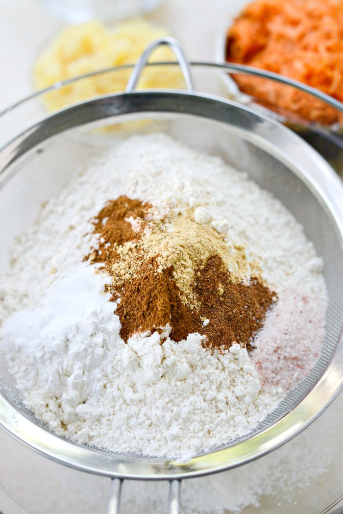 dry ingredients in mesh sieve