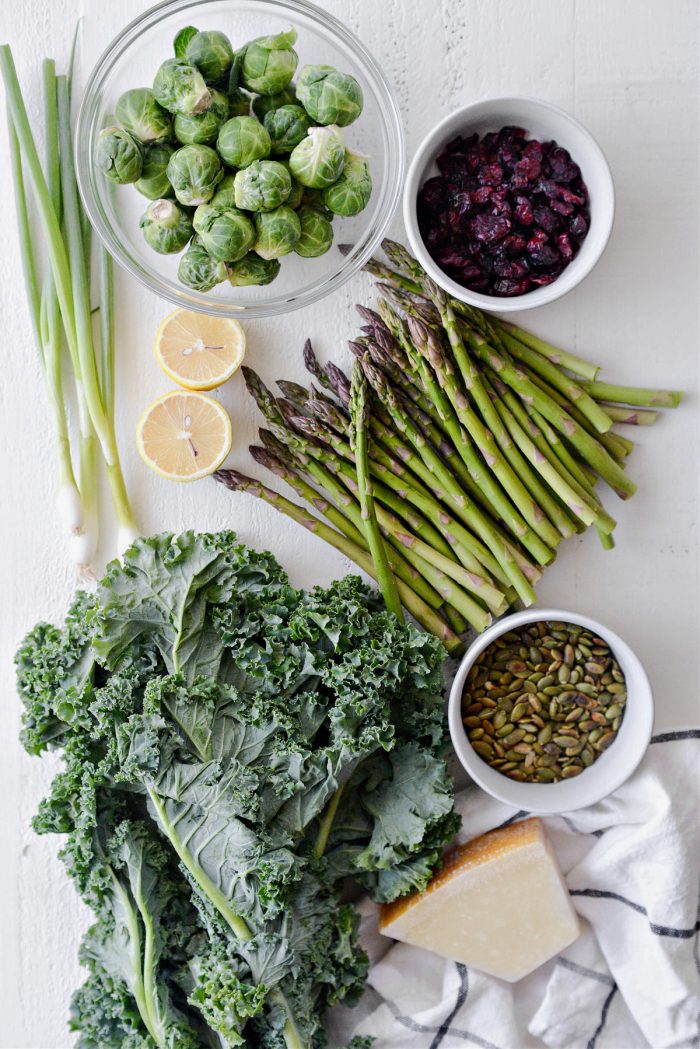 ingredients for Brussels Sprout Kale Chopped Salad