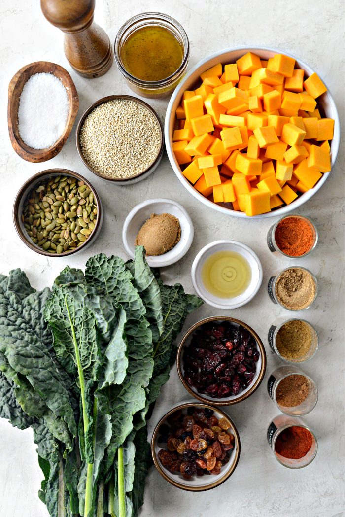 Ingredients for Butternut Squash Kale Quinoa Salad