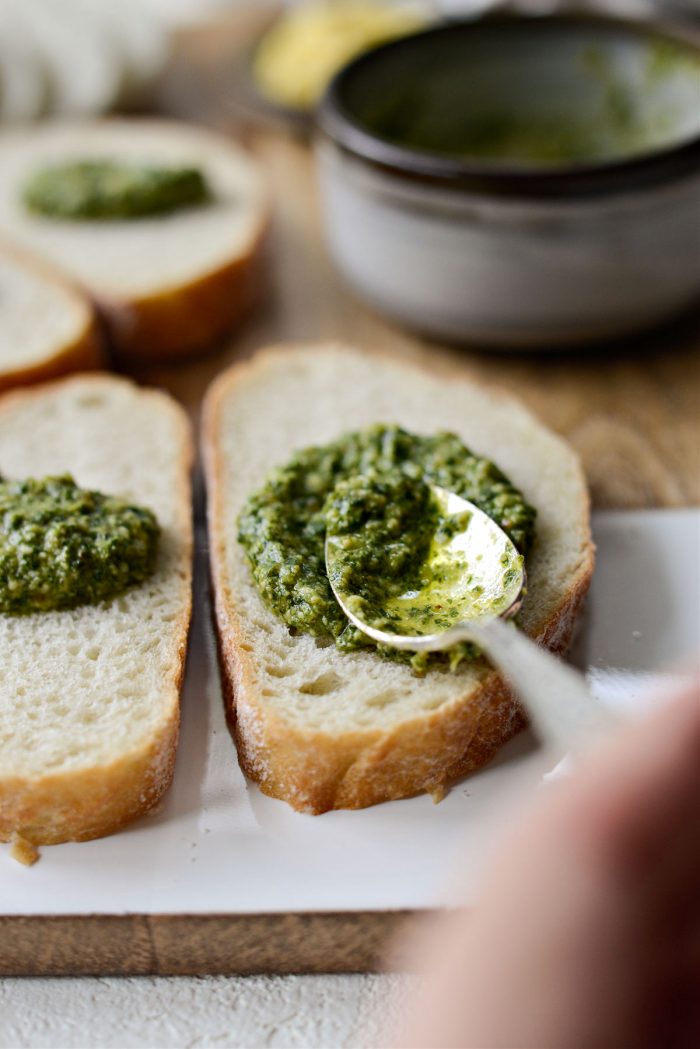 spread pesto on bread