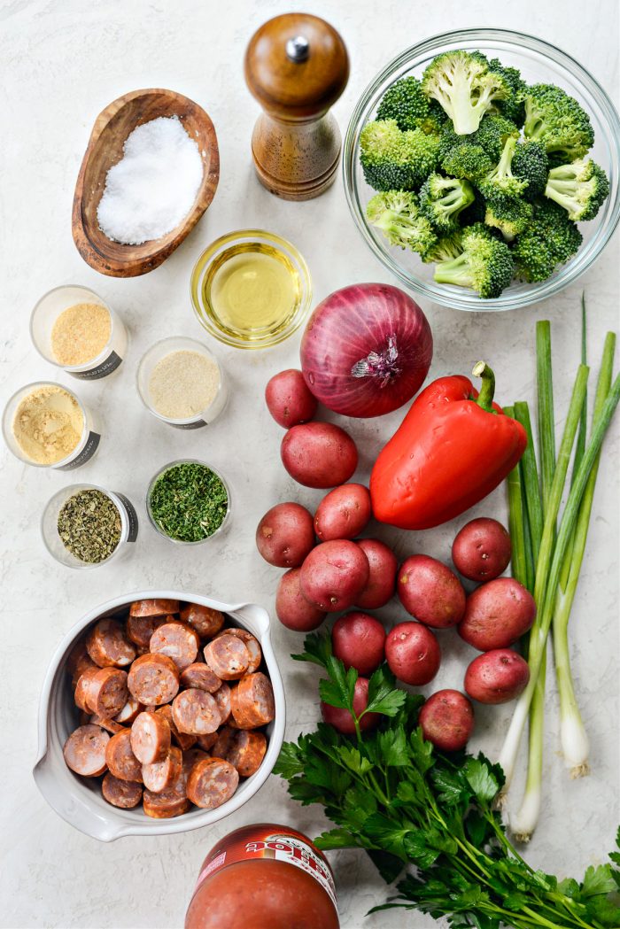 ingredients for Sheet Pan Andouille Sausage and Vegetables