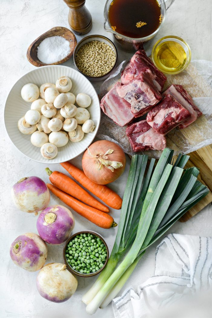 ingredients for Vegetable Beef and Barley Soup