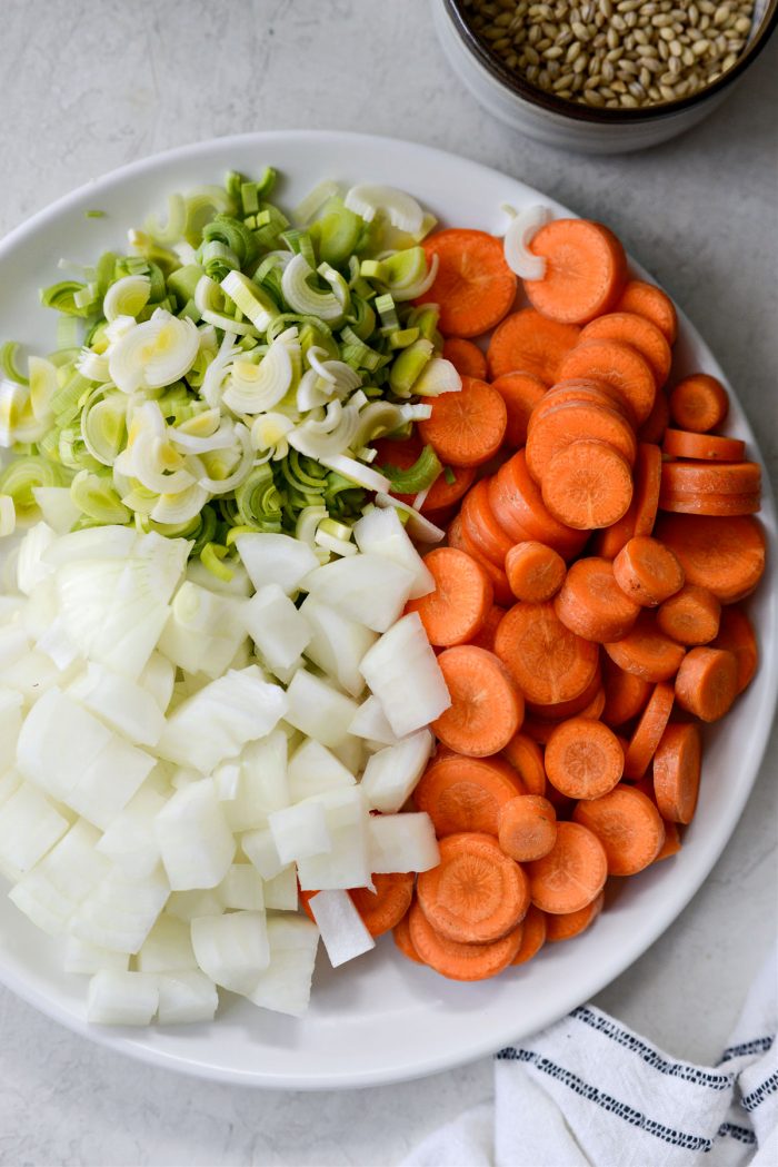 carrots, onion and leeks