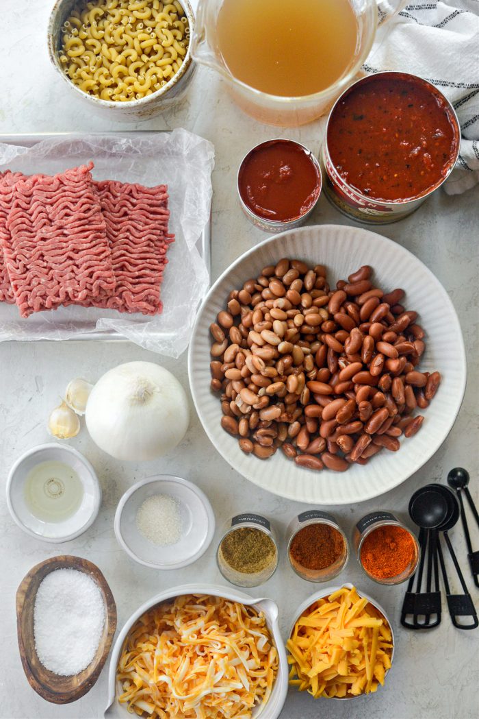 ingredients for Chili Mac and Cheese