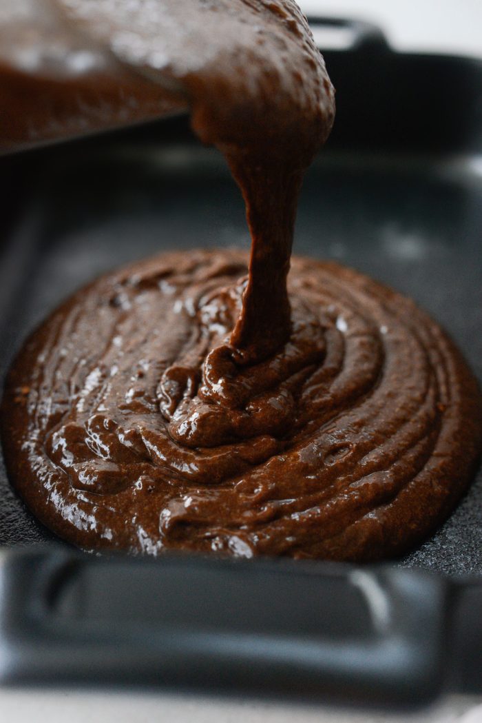 pour into prepared cake pan