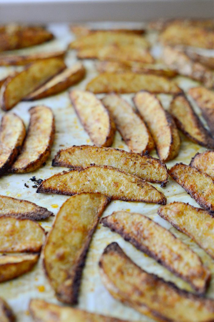 Seasoned Steak Fries hot out of the oven