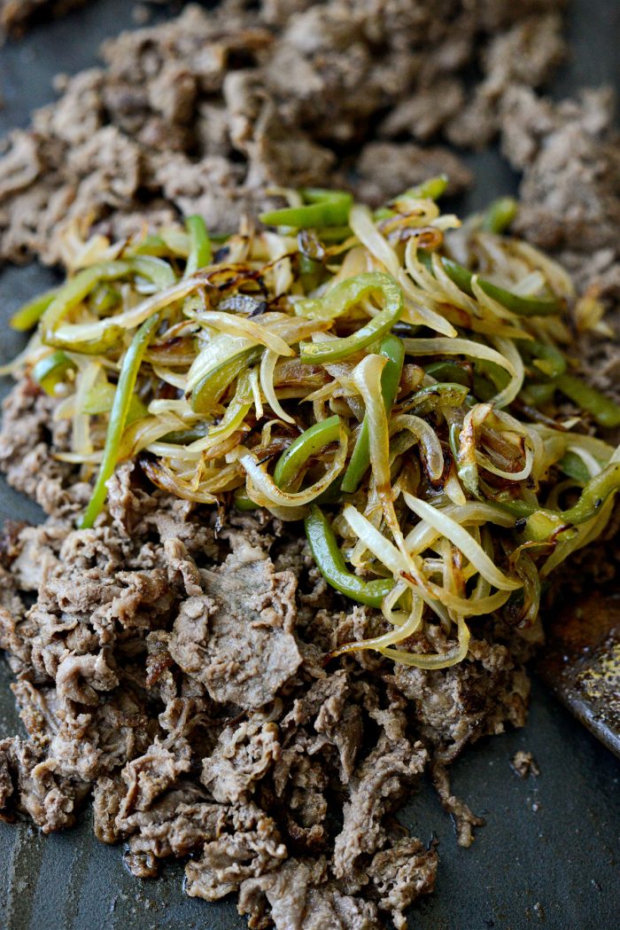 add peppers and onions to beef