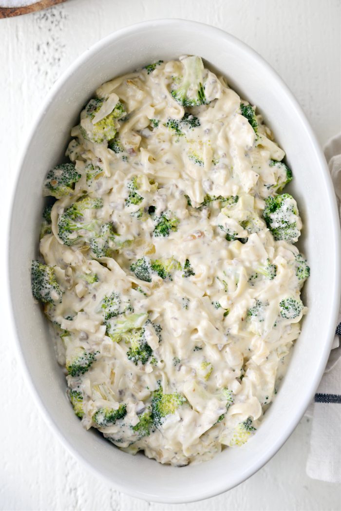 transfer creamy broccoli mixture to prepared pan