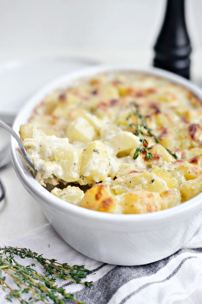 serving Cheesy Gruyere Potatoes