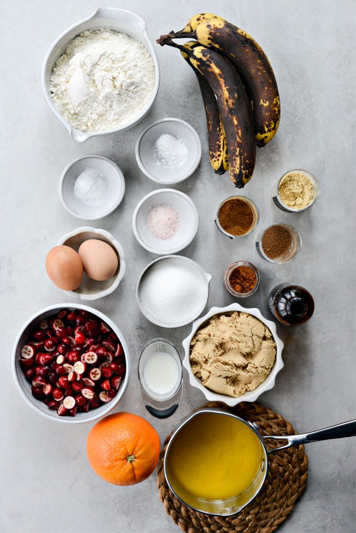 ingredients for Cranberry Orange Banana Bread