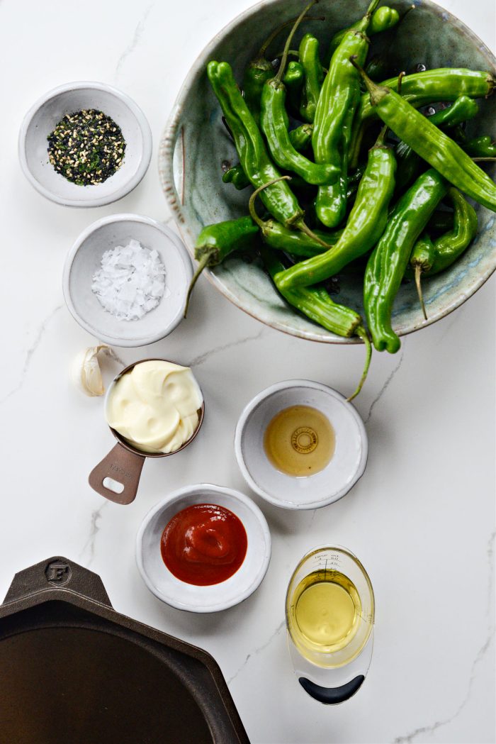 ingredients for Furikake Blistered Shishito Peppers