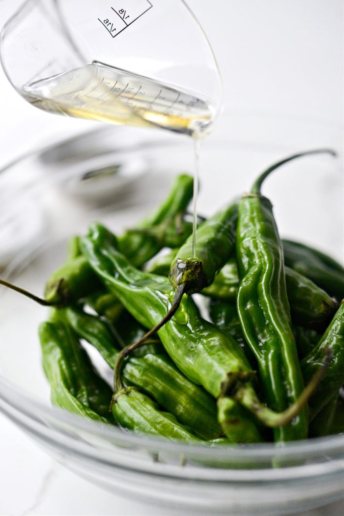 drizzle peppers with oil
