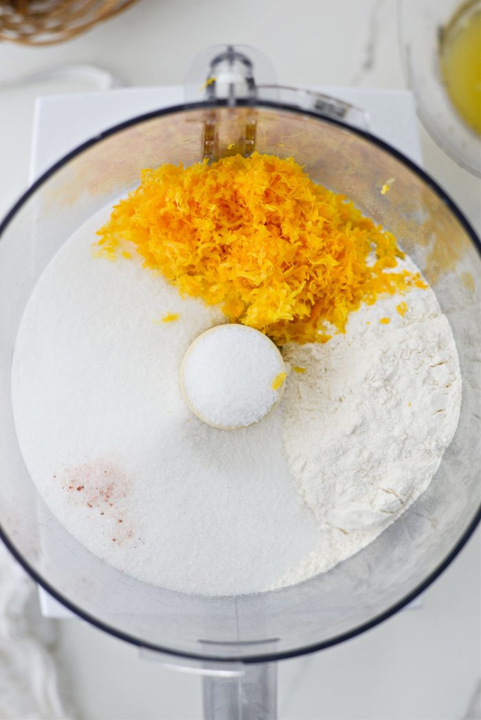 sugar, flour, zest and salt in food processor