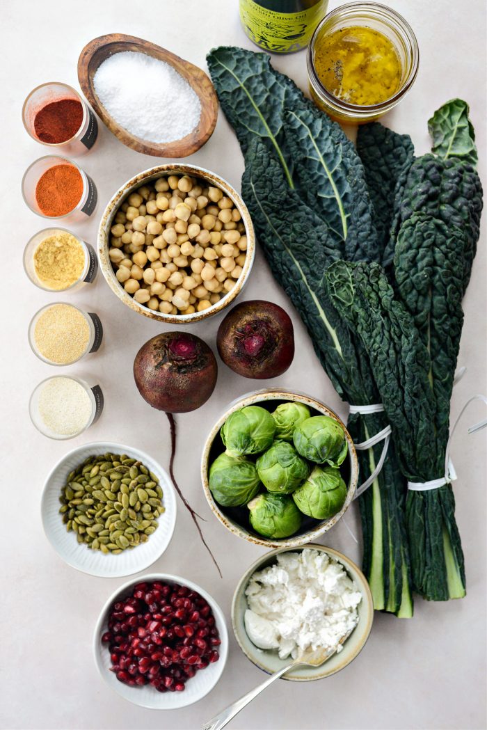 ingredients for Roasted Beet and Chickpea Kale Salad