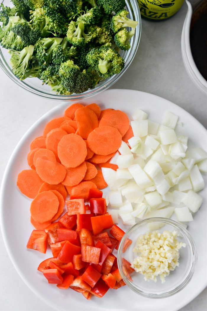 prepared vegetables and garlic