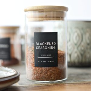 Homemade Blackened Seasoning in labeled jar