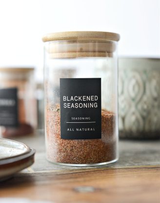 Homemade Blackened Seasoning in labeled jar
