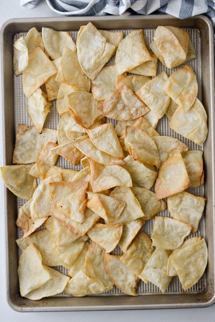 Pan of crispy tortilla chips