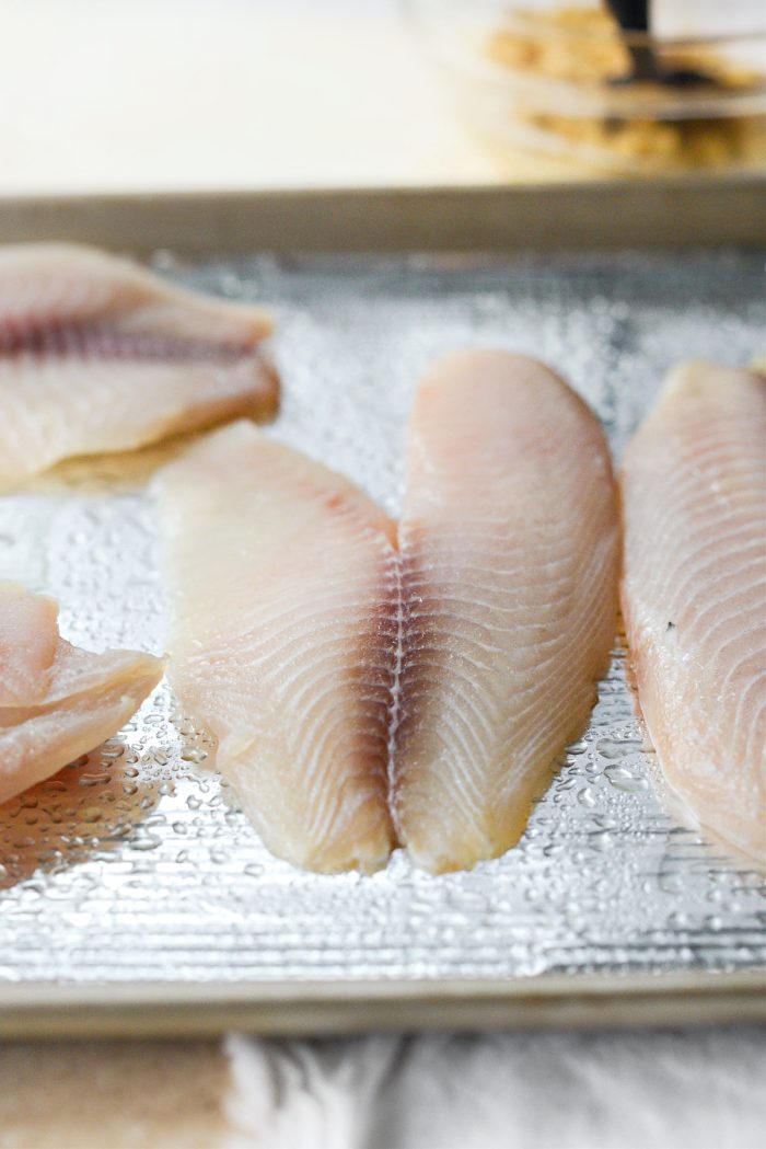 tilapia on greased foil-lined pan