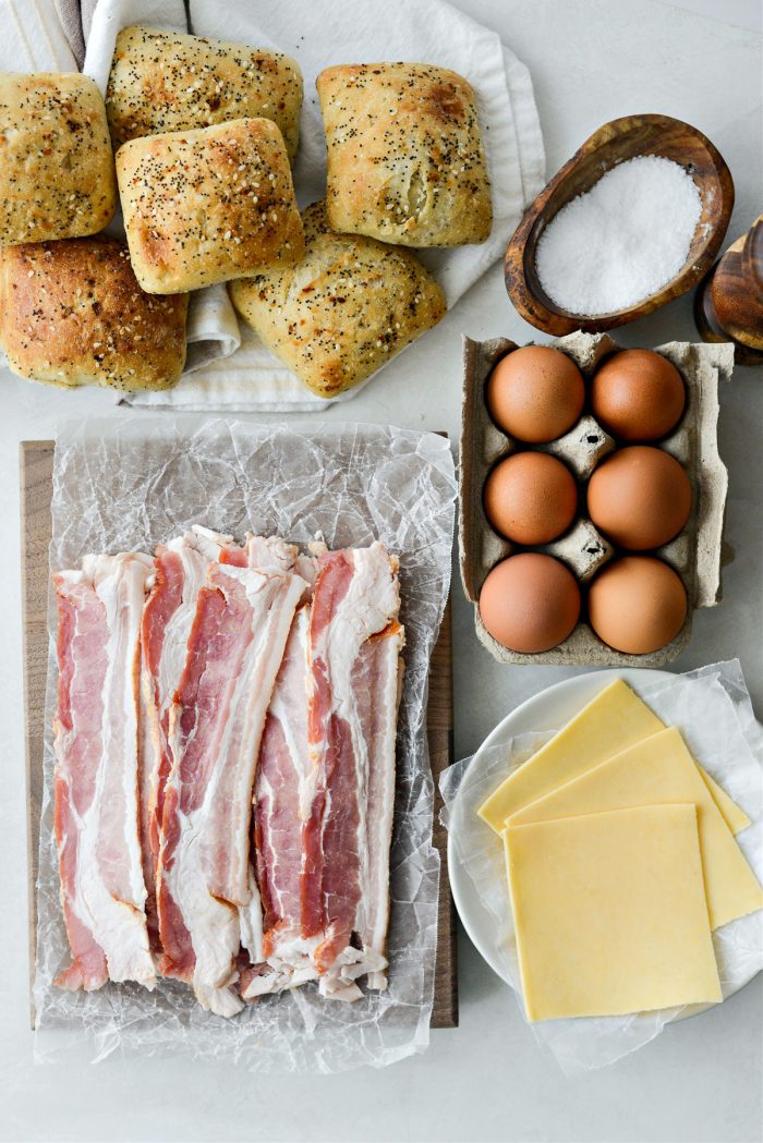 ingredients for Bacon Gouda Breakfast Sandwiches